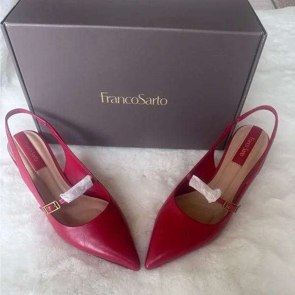 Franco Sarto Red Pointed Toe Kloe Slingbacks Size 10 - Picture 1 of 7